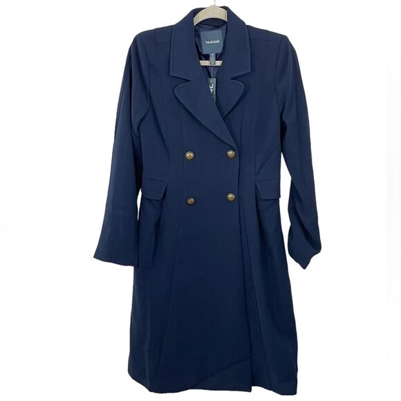 NWT Modcloth Along for the Ride‎ Navy Blue Crepe Coat Size MEDIUM - Picture 3 of 12